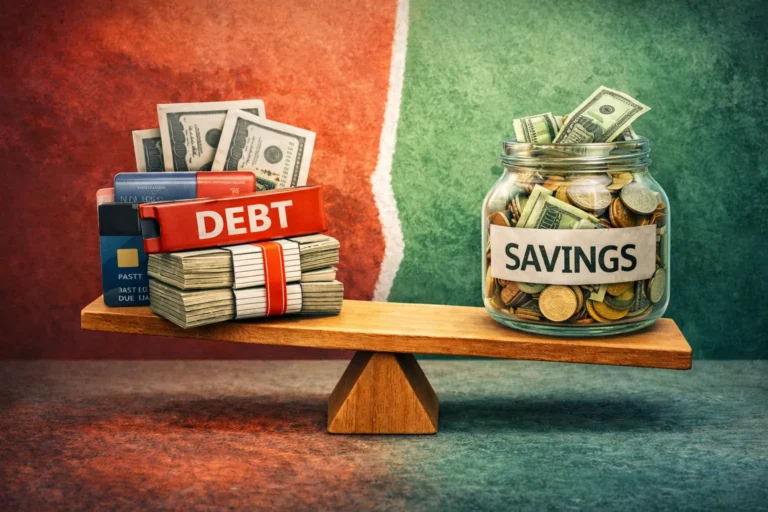 A visual balance between debt payoff and saving priorities.