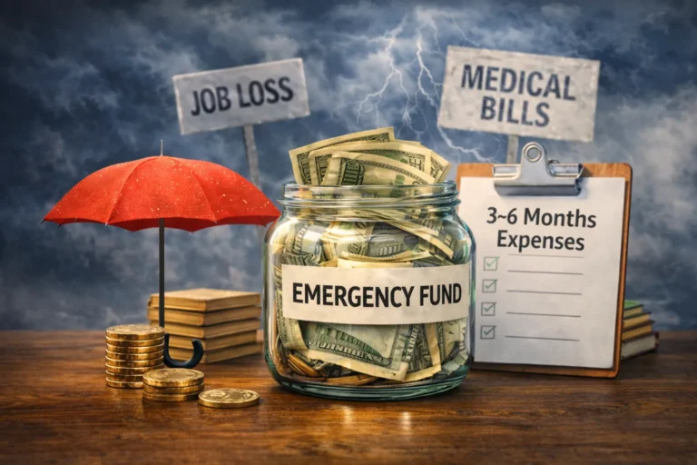 A person preparing financially for an emergency or stormy season.